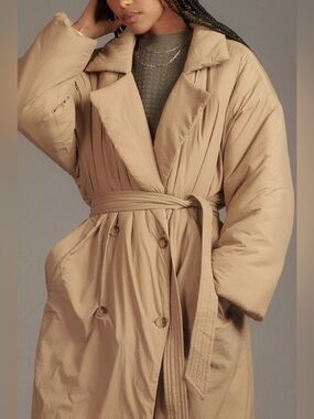Good American oversized puffer belted trench coat in Khaki size S/M NWT